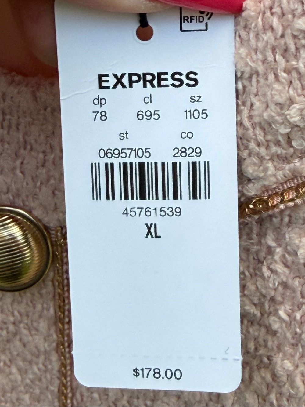 Express Pink Bouclé Collarless Gold Button Chain Trim Jacket XL NWT - Picture 10 of 16